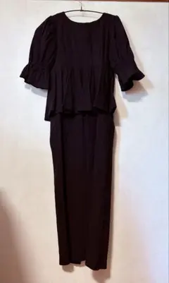 feepur 【オケージョン】ジャガードペプラムタイトワンピース 黒 半袖 M