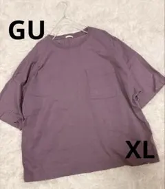GU ジーユーワイドフィットT(5分袖) XL パープル紫ゆったりオーバーサイズ
