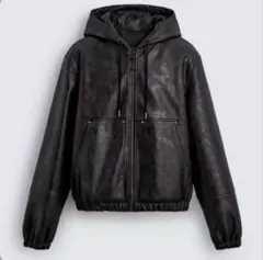 zara フェイクレザーブルゾン フード付き S