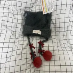 グレー ポンポン付き帽子 ファンキャップ おしゃれキャット