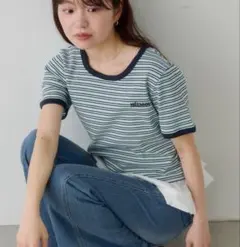 Kastane ボーダー刺繍TEE