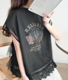 Java イーグルプリント チュール レース Tシャツのサムネイル