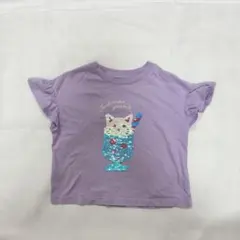 GU スパンコール　猫　Tシャツ　パープル