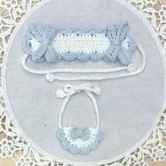 ぬい服　ヘッドドレス&スタイ　リボン　淡いブルー✖️ホワイトn