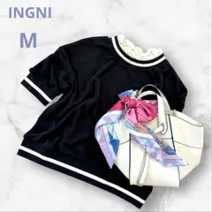 イング カットソー スウェット 半袖 飾り襟 フリル 黒 M【美品】