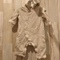 petit main ボーダー 耳付きロンパース 70サイズ