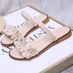 『22.5～23cmアイボリー』フラット　レディースサンダル　2WAYストラップ