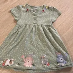 JoJo 緑の動物刺繍半袖ワンピース