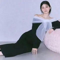 オフショルコンビリボンリブニットワンピ