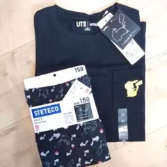 ★未使用タグ付★(150)ユニクロ ポケモン Tシャツ ステテコ セット半袖 黒