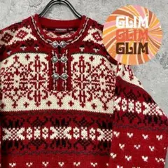 レア90s古着◆ヴィンテージノルウェーニット ウール レッド レディースM