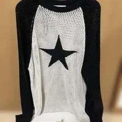 WEGO 星柄ニットセーター F ホワイト・ブラック