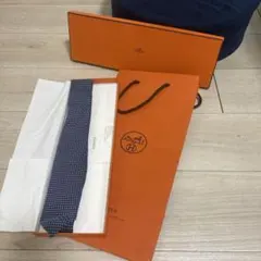 HERMES ネイビー 幾何学模様 ネクタイ