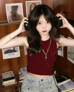 y2k レトロ タンクトップ ワインレッド