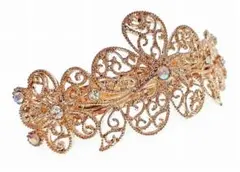 バレッタ メタル メッシュ 透かし柄 アーチ型  120514 ピンク ゴールド