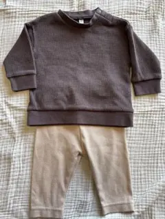 ブラウンワッフル生地　上下セット 60-70 西松屋　スパッツ
