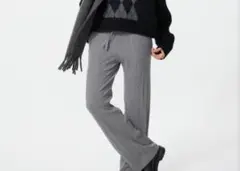 【美品】UNIQLO ウォッシャブルリブニットパンツ　グレー　XL 丈長め