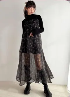 GRL グレイル フラワー柄シアーキャミソールワンピース