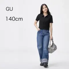 GU 140 半袖 ジップアップ ポロシャツ ブラック 女の子 キッズ 子供のサムネイル