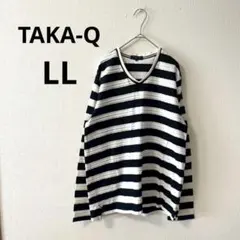 タカキュー▶長袖カットソー ネイビー 白 ボーダー Vネック LLのサムネイル