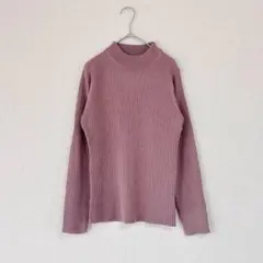 春ニット／シンプル／リブハイネックニット／モーブ系／M