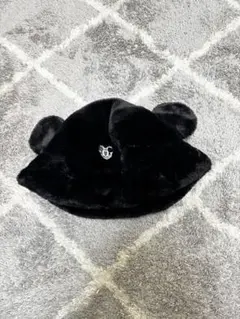 ミッキー 耳付き黒ファー帽子