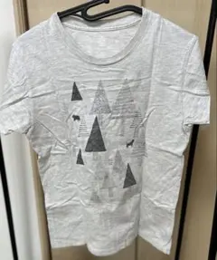 ライトグレー 山と動物プリント Tシャツ M