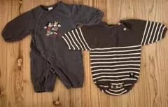 futafuta ミッキーミニー ボーダー 長袖ロンパース　70 2枚セット