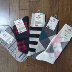 ソックス　５足　まとめ売り　アーガイル　ストライプ　チェック　抗菌　消臭　綿混のサムネイル