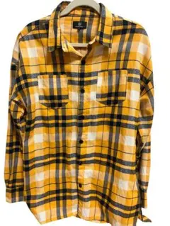 イエロー ブラック チェック ネルシャツ M