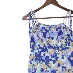 【極美品】ユニクロ 花柄キャミワンピース ロング丈 ブルー M リゾート