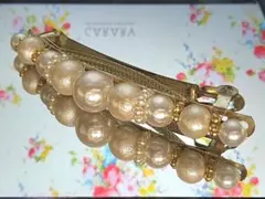 送料込 大粒コットンパール×ゴールド装飾 バレッタ パーティ 結婚式 8cm