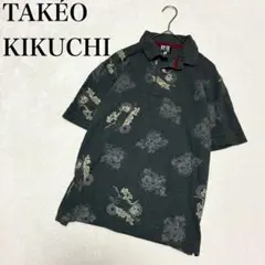 【タケオキクチ】半袖ポロシャツ(2)カジュアル 和柄 鶴 花柄 グレー コットンのサムネイル