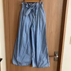 ライトブルー ワイドパンツ リボン付き