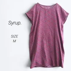 a4565▶シロップ　半袖チュニック【M】フレンチスリーブ　バックリボン　総柄のサムネイル
