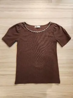 ブラウン 半袖リブTシャツのサムネイル
