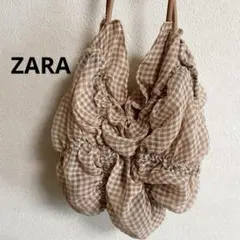ZARA バッグベージュピンクギンガムチェックショルダーバッグ訳あり