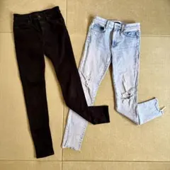 スキニーデニム 2色セット ブラック・ライトブルー