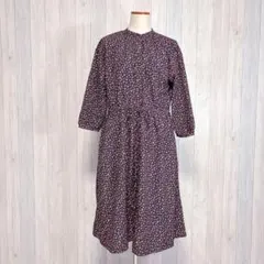 【ユニクロ】ロングワンピース 小花柄 ウエストマーク紐 前ボタンあき M
