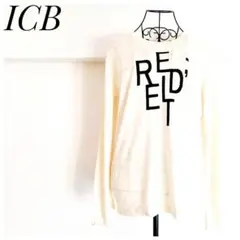 ICB アイボリー ビッグロゴ入り ふんわり羊毛 長袖ニットプルオーバー L