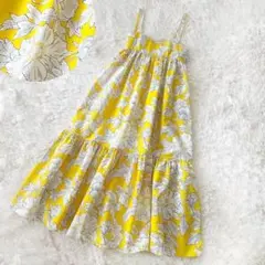 ZARA 花柄 キャミ ロング ワンピース XS 白 黄