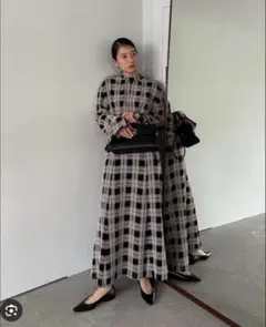 CLANE チェック柄ロングワンピース（長袖）のサムネイル