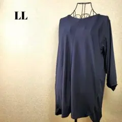ネイビー チュニック LL レディース カットソー 体型カバー 七分袖 シンプルのサムネイル