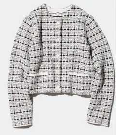 ユニクロ　ノーカラーニットジャケット　ホワイト　Lサイズ