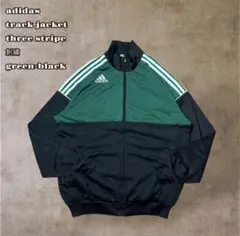 adidas00sトラックジャケット3ライン　パフォーマンス刺繍M緑黒白Y2K