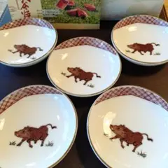 九谷焼　猪の絵　小皿 5枚セットのサムネイル