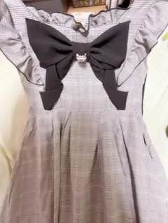 チェック柄フリルリボンワンピース