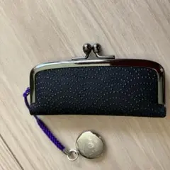 印傳屋 印鑑ケース がま口型 黒い波模様　美品