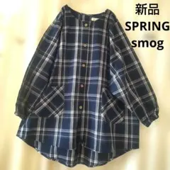 新品 M 〜 L 春 スモック 割烹着 保育士 チェック柄 エプロン チェック