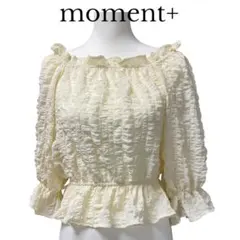 moment+ ポコポコチェック七分袖スクエア＆オフショル2WAYプルオーバー